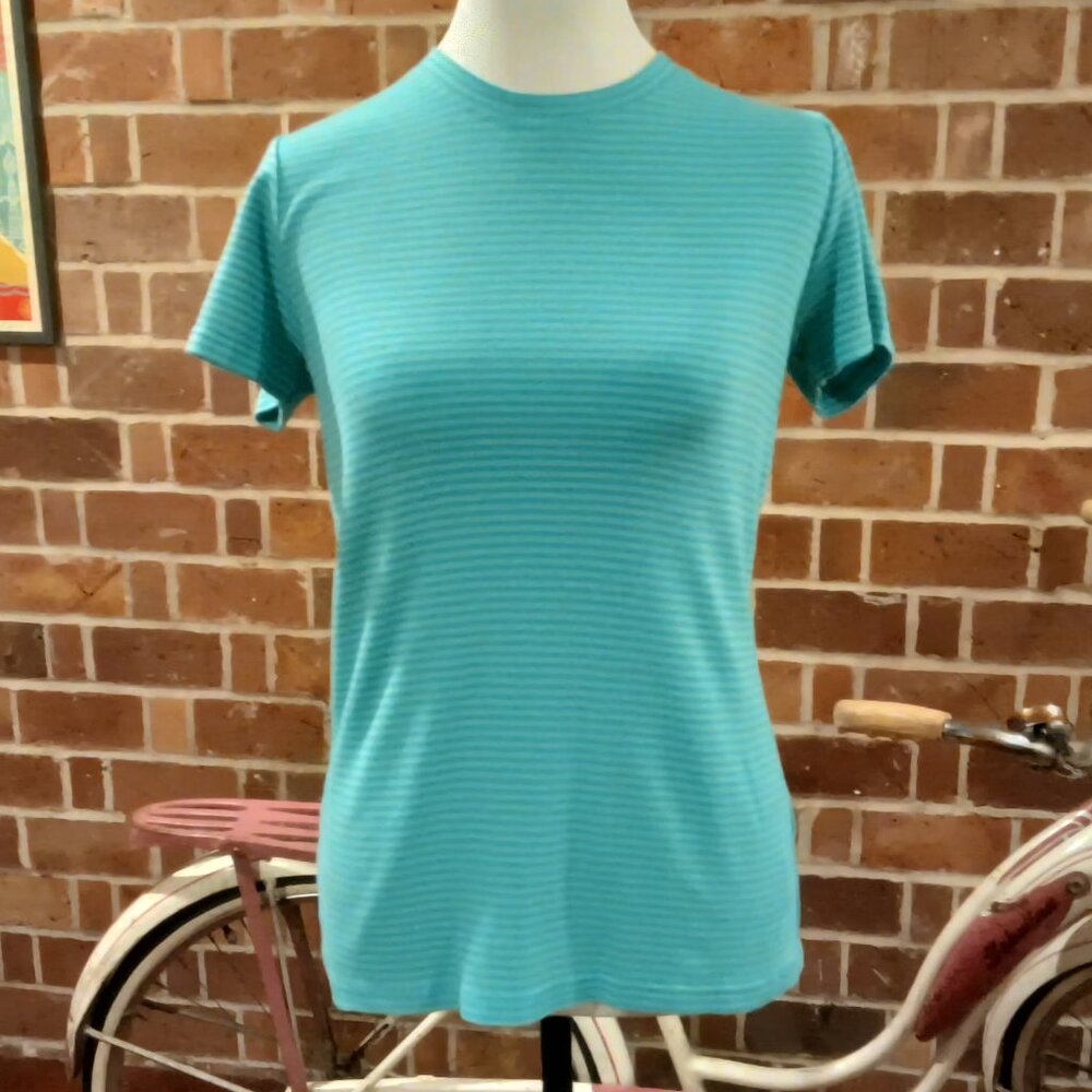 Eddie Bauer💙 Womens Blue Striped Shirt Soft Stretchy Tee Shirt Short Sleeve Top - Picture 6 of 10